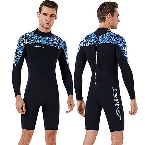 

Dive&Sail Men's Shorty Wetsuit 3mm CR Neoprene Diving Suit Anatomic Design Long Sleeve Back Zip Patchwork Autumn / Fall Spring Winter / High Elasticity