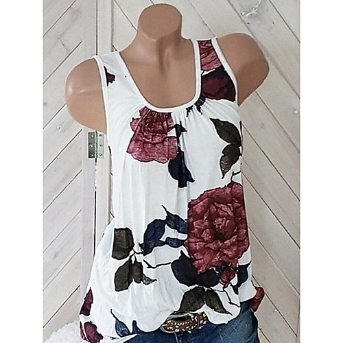 

Women's Going out Weekend Basic Tank Top - Floral Rose, Print White