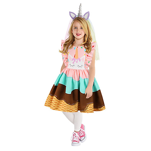 

Princess Unicorn Dress Girls' Movie Cosplay A-Line Slip Cosplay Purple / Green / Pink Dress Halloween Carnival Masquerade Polyester