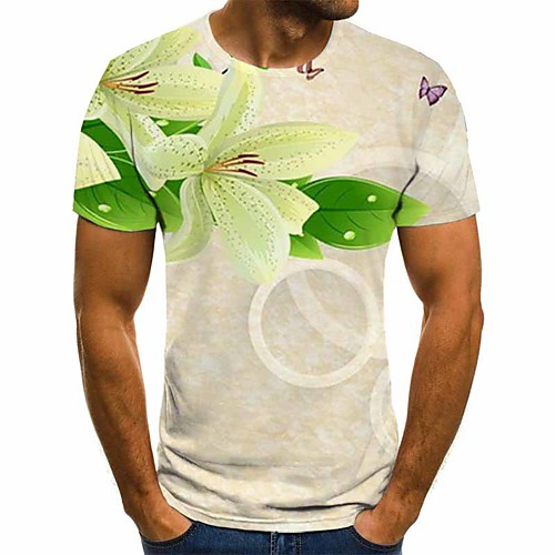 

Men's Daily Going out Street chic / Exaggerated T-shirt - Floral Pleated / Print Light Green