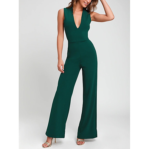 

Jumpsuits V Neck Ankle Length Satin Minimalist Engagement / Formal Evening Dress 2020 with Criss Cross