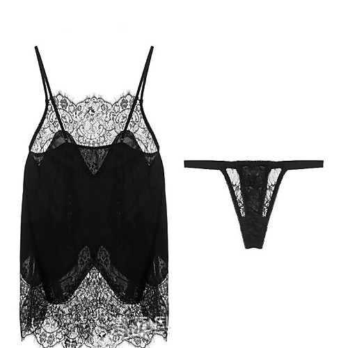 

Women's Lace / Mesh Babydoll & Slips / Suits Nightwear Solid Colored Black One-Size