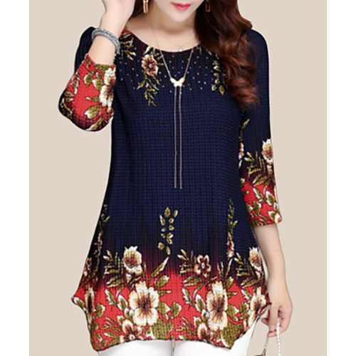 

Women's Daily Basic Blouse - Solid Colored / Floral Blue