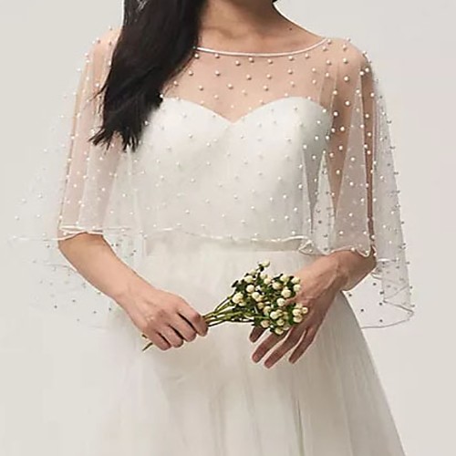 

Half Sleeve Tulle Wedding Women's Wrap With Beading Capes