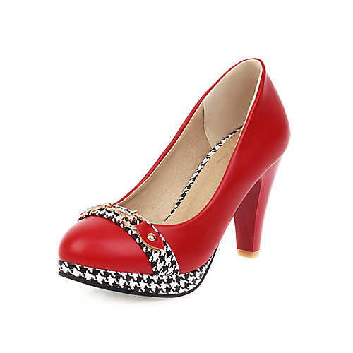 

Women's Heels Glitter Crystal Sequined Jeweled Chunky Heel Round Toe PU Casual / Minimalism Spring & Summer Red / Pink / White / Color Block / Daily / 3-4