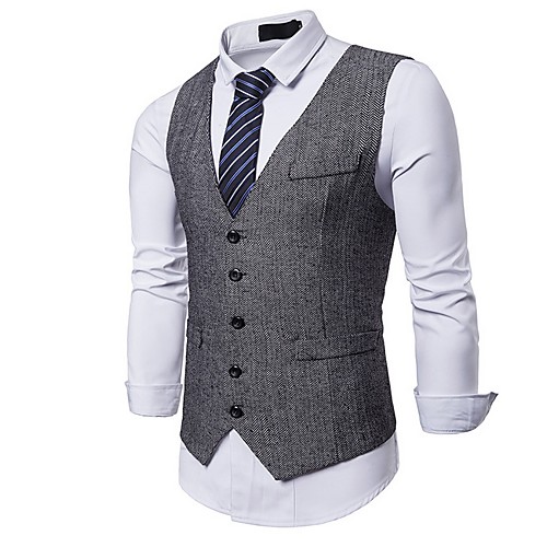 

Men's Vest, Solid Colored V Neck Polyester Black / Gray / Khaki