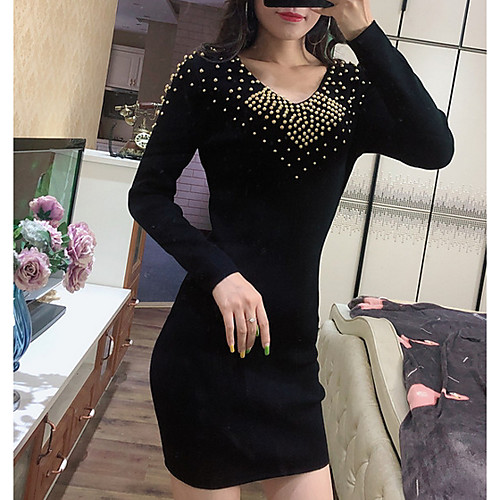 

Women's Sheath Dress - Solid Colored Black M XL XXL