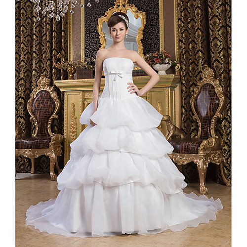 

Ball Gown Strapless Court Train Organza / Satin Strapless Made-To-Measure Wedding Dresses with Bow(s) / Pick Up Skirt 2020