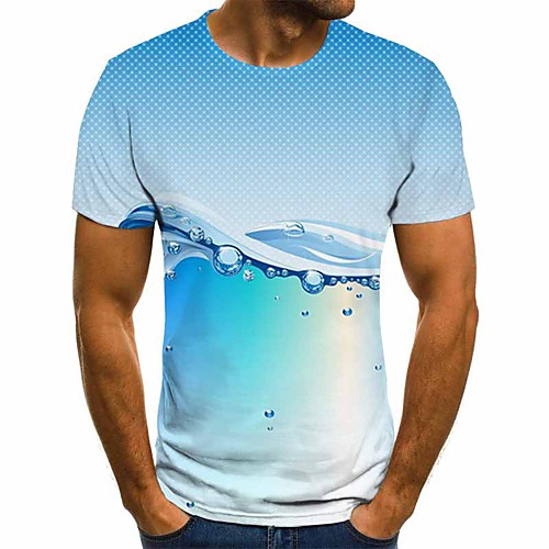 

Men's Daily Going out Basic / Street chic T-shirt - 3D / Graphic / Scenery Patchwork / Print Blue