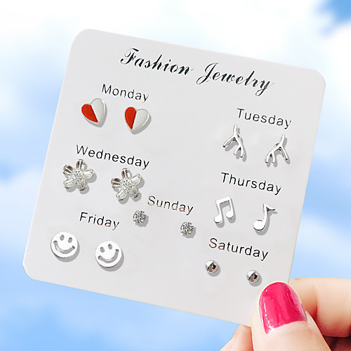 

Women's Stud Earrings Earrings Earrings Set Mismatched Heart Flower Music Notes Korean Sweet Fashion Cute Earrings Jewelry Silver For Daily Prom Street Holiday Work