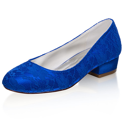 

Women's Wedding Shoes Low Heel Closed Toe Lace / Satin Sweet Spring & Summer / Fall & Winter Blue