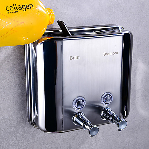 

Toilet Soap Dispenser Double Head Stainless Steel Hotel Villa Bathroom Shower Liquid Separator Wall Mount