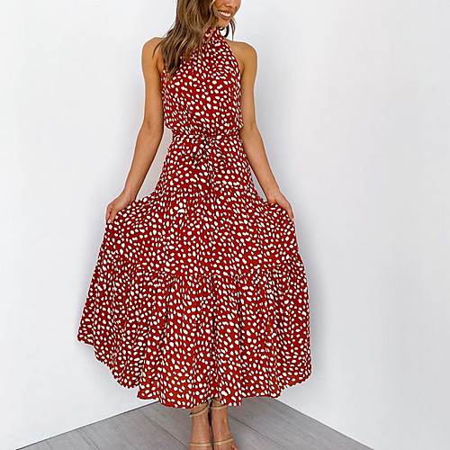 

Women's A Line Dress - Polka Dot Red S M L XL