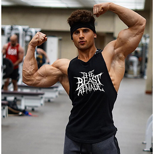 

Men's Daily Sports Gym Active Cotton Slim Tank Top - Letter Print Round Neck White / Summer / Sleeveless