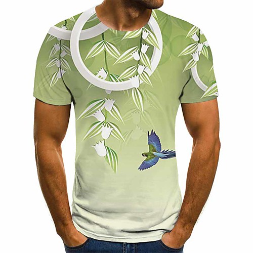 

Men's Daily Going out Street chic / Exaggerated T-shirt - Geometric / 3D / Animal Pleated / Print Light Green