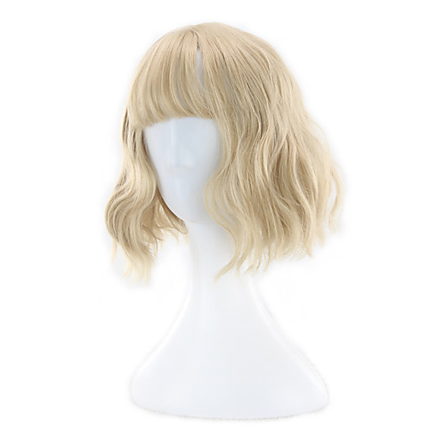 

Synthetic Wig Curly Neat Bang Wig Short Blonde Synthetic Hair 13 inch Women's Best Quality Blonde