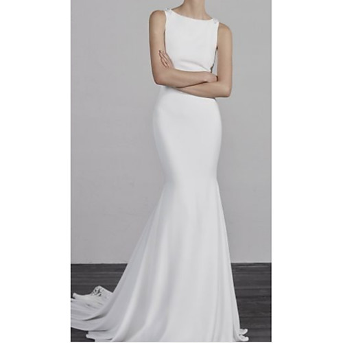 

Mermaid / Trumpet Bateau Neck Court Train Charmeuse Regular Straps Formal Plus Size Made-To-Measure Wedding Dresses with Appliques 2020