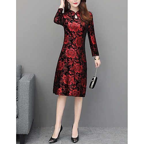 

Women's Sheath Dress - Floral Wine M L XL XXL