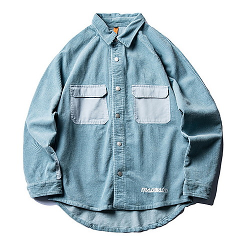 

Men's Daily Regular Jacket, Solid Colored Shirt Collar Long Sleeve Polyester Orange / Blue / Gray