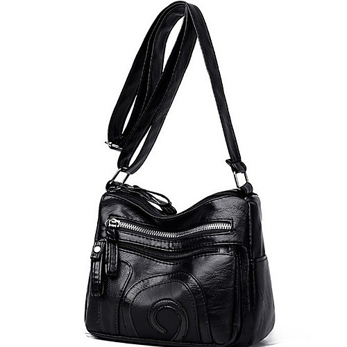 

Women's Zipper PU Crossbody Bag Solid Color Black