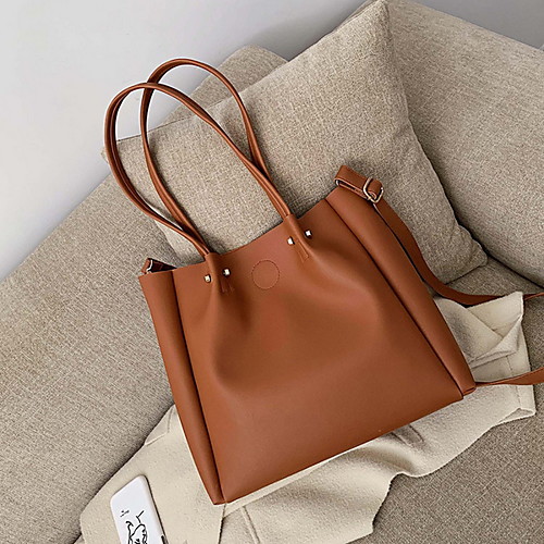 

Women's Zipper PU Tote Solid Color Black / Brown