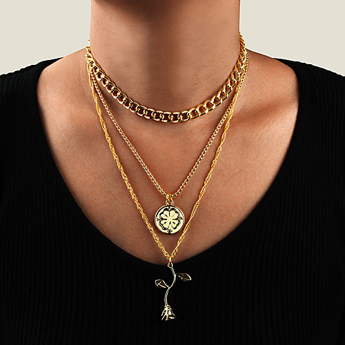 

Women's Pendant Necklace Necklace Layered Necklace Layered Roses Classic Vintage Trendy Fashion Chrome Gold 58 cm Necklace Jewelry 1pc For Gift Daily Street Club Festival