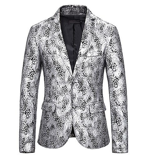 

Men's Blazer, Geometric Notch Lapel Polyester Gold / Silver