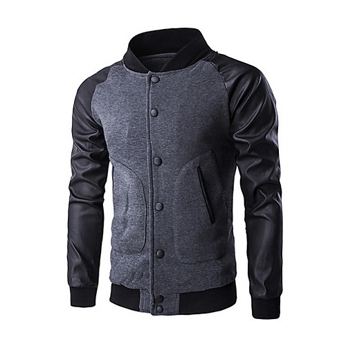 

Men's Daily Regular Jacket, Color Block Stand Long Sleeve Polyester Black / White / Dark Gray