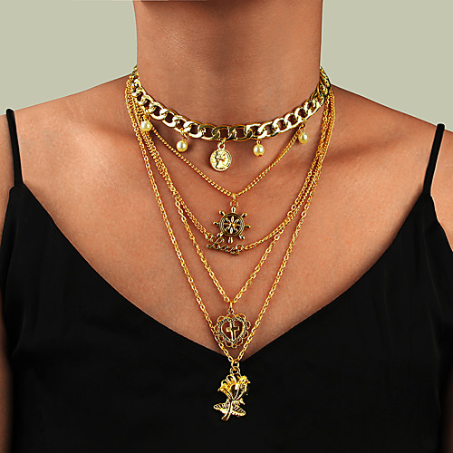 

Women's Pendant Necklace Necklace Layered Necklace Layered Cross Roses Alphabet Shape Heart Classic Vintage Trendy Fashion Imitation Pearl Chrome Gold 52 cm Necklace Jewelry 1pc For Gift Daily School