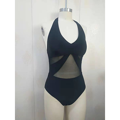 

Women's Basic Black One-piece Swimwear - Solid Colored Backless L XL XXL Black