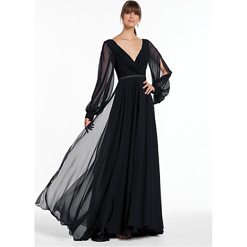 

A-Line Plunging Neck Floor Length Chiffon Elegant Engagement / Formal Evening Dress 2020 with Sash / Ribbon / Pleats