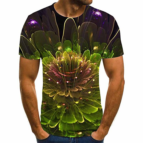 

Men's Plus Size Geometric 3D Print T-shirt Basic Street chic Daily Round Neck Green / Short Sleeve