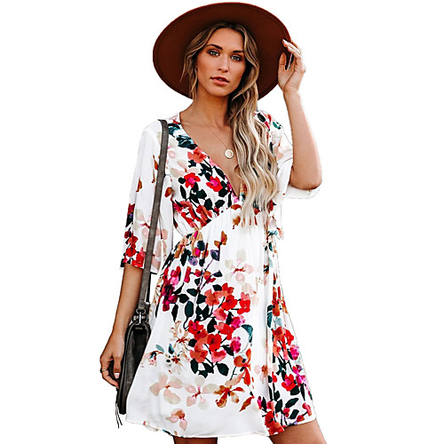 

Women's A Line Dress - Floral White S M L XL