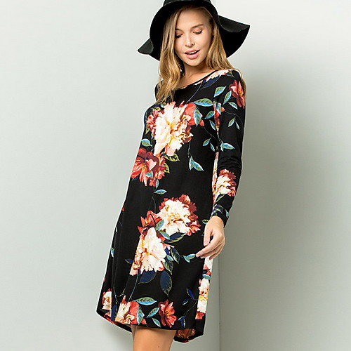 

Women's Shirt Dress - Geometric Print Black Wine White S M L XL