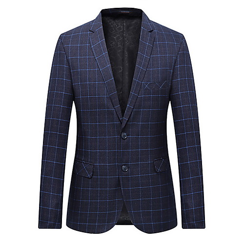 

Men's Blazer, Plaid Notch Lapel Polyester Navy Blue