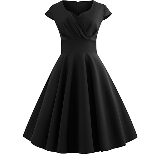 

Women's Elegant A Line Dress - Solid Colored Black Wine Blushing Pink S M L XL