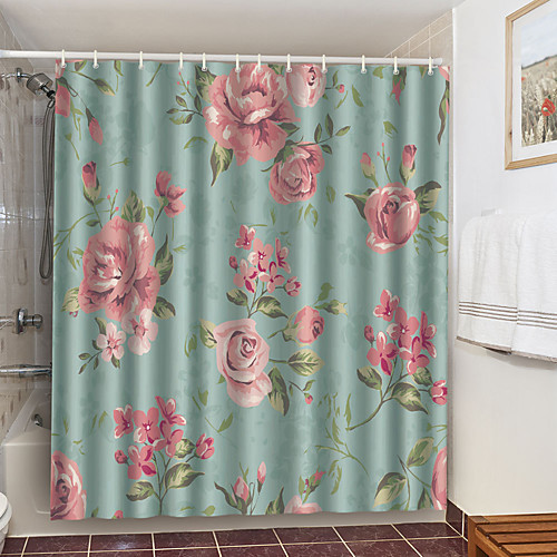 

занавески для душа с крючками розовые цветы полиэстер новинка ткань водонепроницаемая занавеска для ванной для ванной