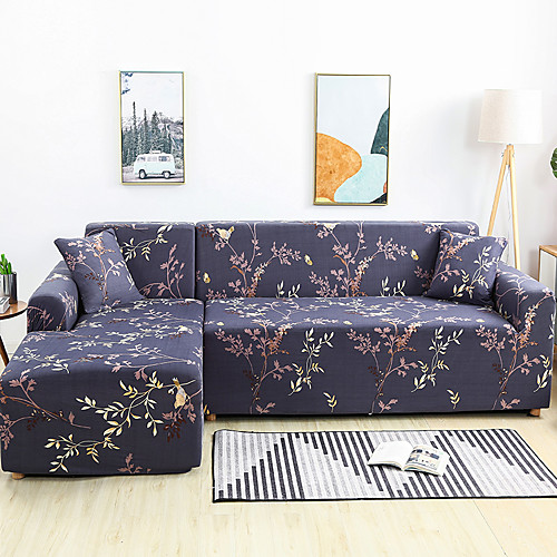 

Floral Print Dustproof All-powerful Slipcovers Stretch L Shape Sofa Cover Super Soft Fabric Couch Cover with One Free Pillow Case