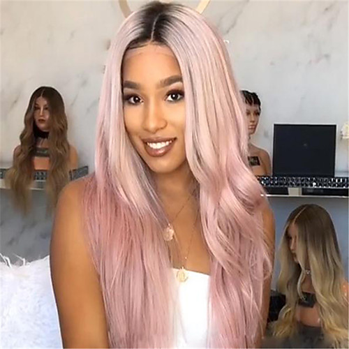 

Synthetic Wig Curly Asymmetrical Wig Pink Ombre Long Ombre Pink Synthetic Hair 27 inch Women's Best Quality Pink Ombre