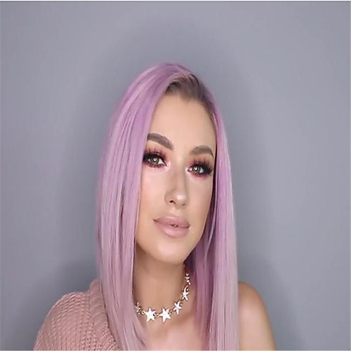 

Synthetic Wig Straight kinky Straight Asymmetrical Wig Medium Length Pink / Purple Synthetic Hair 16 inch Women's Best Quality Pink Purple