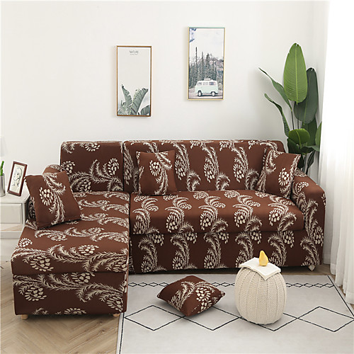 

Coffee Floral Print Dustproof All-powerful Slipcovers Stretch Sofa Cover Super Soft Fabric Couch Cover