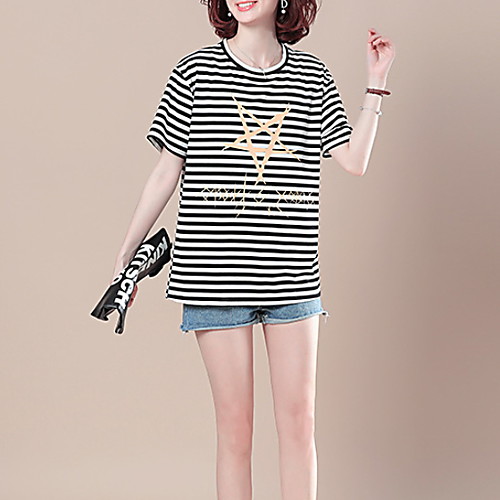 

Women's Daily T-shirt - Striped Black