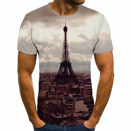 

Men's Daily Going out Street chic / Exaggerated T-shirt - Geometric / 3D / Graphic Pleated / Print Light Brown