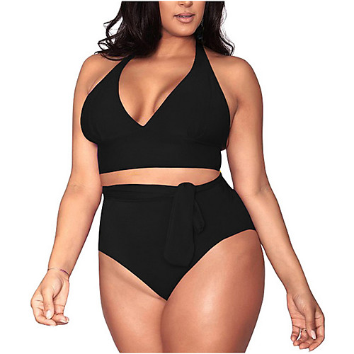 

Women's Black White Orange Bikini Swimwear - Solid Colored XL XXL XXXL Black