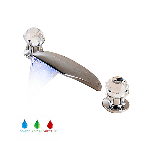 

Ванная раковина кран - LED / Водопад Хром Разбросанная Две ручки три отверстияBath Taps