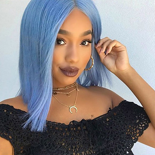 

Synthetic Wig Straight Deep Parting Wig Medium Length Blue Synthetic Hair 15 inch Women's Best Quality Blue