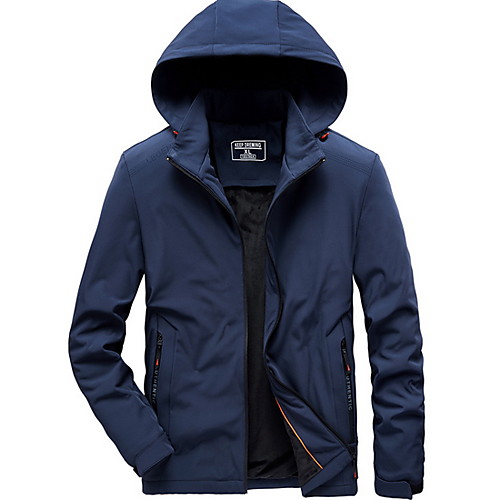 

Men's Daily Fall & Winter Regular Jacket, Solid Colored Hooded Long Sleeve Polyester Black / Blue / Dark Gray