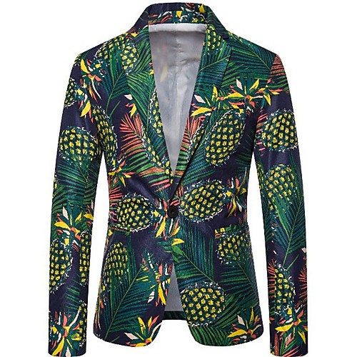 

Men's Blazer, Floral Notch Lapel Polyester Black / Yellow / Blue