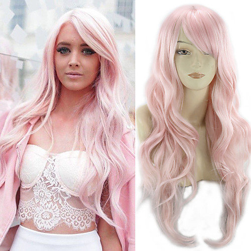 

Synthetic Wig Curly Asymmetrical Wig Long Pink Synthetic Hair 27 inch Women's Best Quality Pink