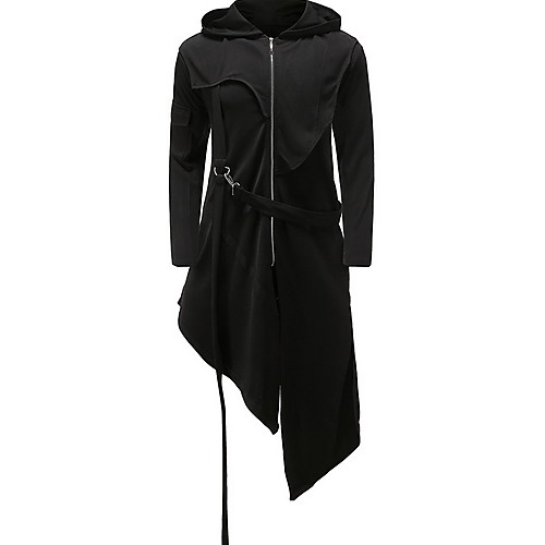 

Men's Daily Fall & Winter Long Coat, Solid Colored Hooded Long Sleeve Polyester Black